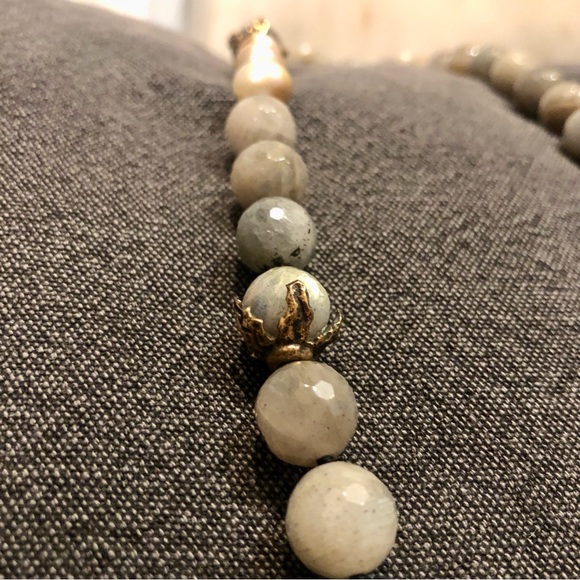 Love Heals Labradorite & Pearl Locket Mala Necklace - Picture 5 of 7